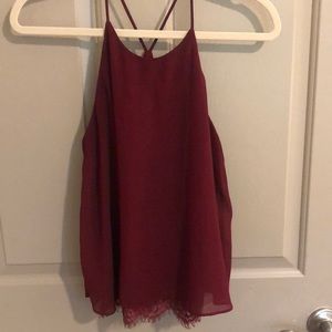 Burgundy Top with Lace Underlay